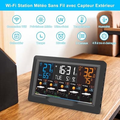 Draadloos weerstation - Kleurenscherm van 16,7 x 9,3 cm - WeersGeschikt voorspelling Geschikt voor 5 dagen - Ingebouwde thermometer en hygrometer