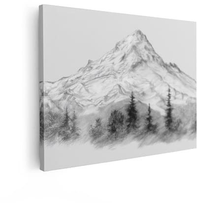Artaza Canvas Schilderij Berg - 80x60 cm - Wanddecoratie Natuur - Muurdecoratie Zwart Wit - Decoratie Landschap - Schilderijen Op Canvas