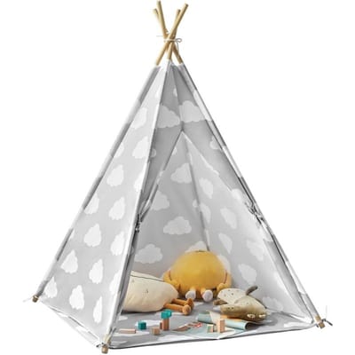 SoBuy Kindertipi Speeltent met Vloermat - Indiaanse Speeltent voor Kinderen - 118x118x160 cm
