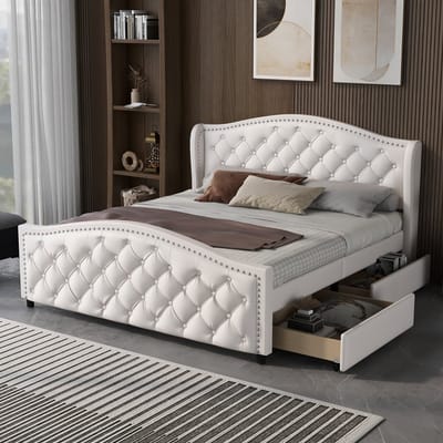 140 x 200 cm Gestoffeerd bed met lades - Tweepersoonsbed - opbergbed met opbergruimte - Zonder matras - Grijs