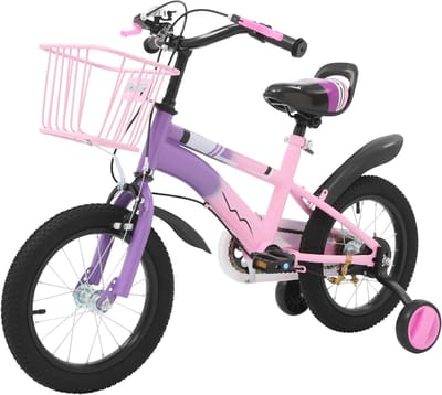 Kinderfiets Meisjes - Loopfiets Stabilisatoren - Fietsen Leren - Inclusief Mandje Bel - 14 Inch Wielen - Paars