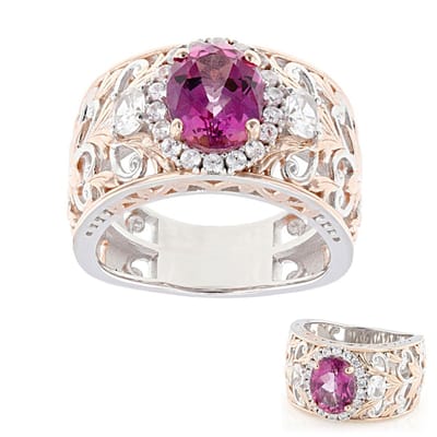 Cavill - Luxe Ring 925 Sterling Zilver Palladium - 2,034 ct Roze Rozetopaas & 0,594 ct Zirkonia - Ovaal & Brede Band