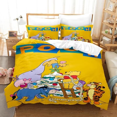 Winnie de Poeh Beddengoedsets Schattige Beer Dekbedovertrek Bedsprei Dekbedovertrek Kussensloop 2-3 Stuks Sets Slaapkamerdecoratie EU King 240x220cm