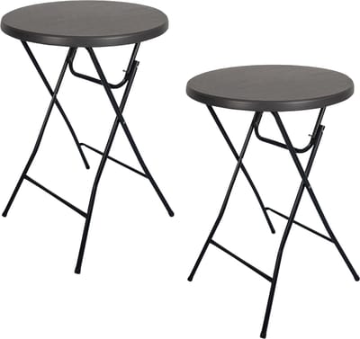 BRASQ Statafel Zwart – Ø80 x 110 cm – Set van 2 – Staantafel – Partytafel – Bartafel – Voor Binnen en Buiten – Vouwtafel – Inklapbaar – Kunststof en Metaal