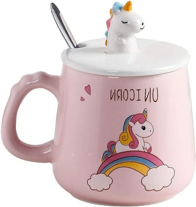 Schattige keramische eenhoorn mok met 3D deksel, roestvrijstalen lepel, perfect voor koffie, thee en melk, ideaal als cadeau voor kinderen en meisjes