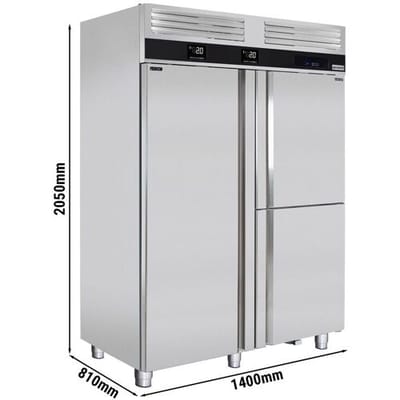 GGM Gastro Kühl- & Tiefkühlkombination PREMIUM - mit eingebautem Schockfroster - GN 2/1 + GN 1/1 - 1400 Liter - 1 Tür & 2 Edelstahlhalbtüren Zilver