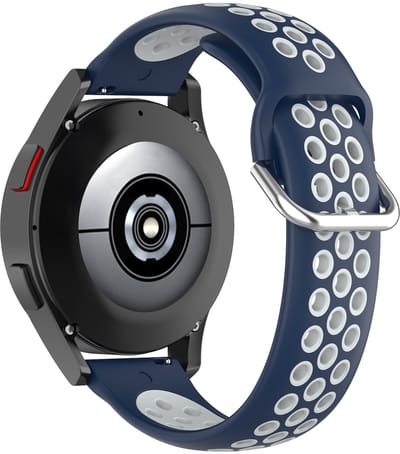 By Qubix Siliconen sportbandje met gesp 20mm Donkerblauw + wit Geschikt voor Samsung Galaxy Watch 7 (40 & 44mm) Galaxy Watch FE Galaxy Watch 6 Galaxy Watch 6 Pro Galaxy Watch 5 5 Pro Galaxy Watch 4 4 Classic Active 2 Watch 3 (41mm)