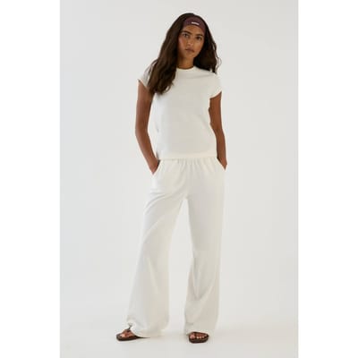 Dames Dsgn Studio Getextureerde Rechte Pijpenbroek | Cream | Maat: XS