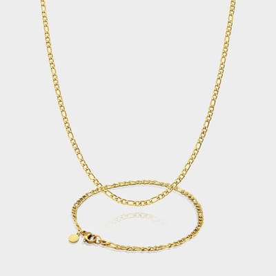 Figaro Ketting 3 mm x Figaro Armband 3 mm - Gouden Schakelketting en Schakelarmband Heren - 50/21 cm lang - Olympus Jewelry