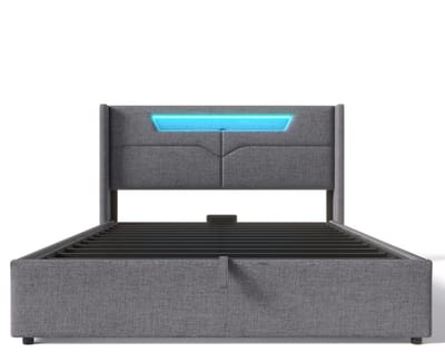 COVREO Bedframe 160x200 cm - grijs, LED, opbergruimte, zonder matras