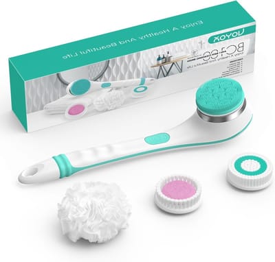 4-in-1 Elektrische Rugborstel voor Douche, Lichaamsborstel, Peeling en Huidreiniging, Oplaadbare Massageborstel (Blauw)