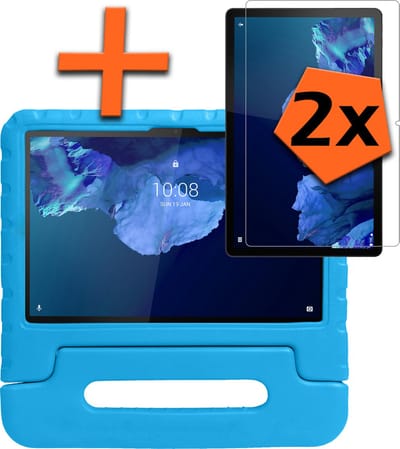 Hoesje - Geschikt voor Lenovo Tab P11 - Met 2x Screenprotector - Kinderhoes Shockproof Bumper - Kidsproof Case - Tablet Hoes - Kinder Hoes Cover - Blauw