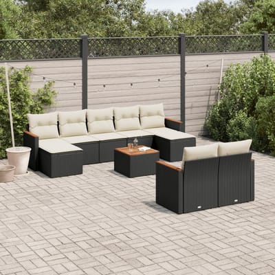 vidaXL - 10-delige - Loungeset - met - kussens - poly - rattan - zwart