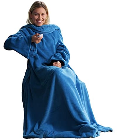 XL TV-deken met mouwen en voettas - 170 x 200 cm - Blauw Koraal Fleece