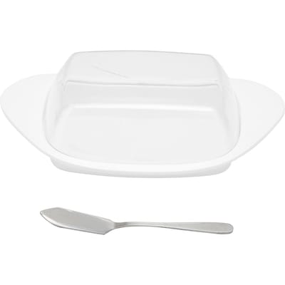 Beurrier en forme de bateau avec couvercle Boîte à découper le beurre en PP de qualité alimentaire pour Chess Cuisine Maison(blanc ) white