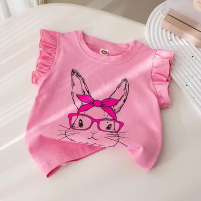 Schattig Meisje Vleermuismouw Baby Tanktop T-shirt Prinses Cartoon Korte Mouw 110 pink