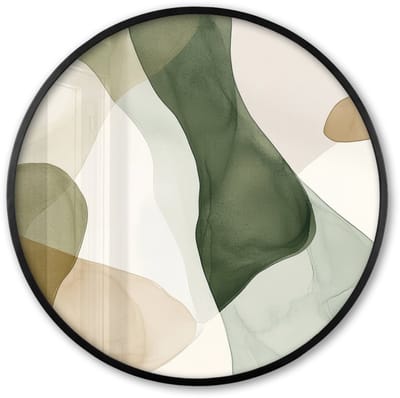 Poster in lijst Rond - Fotolijst 60x60 cm - Posters - Japandi - Abstract - Groen - Ronde posterlijst zwart - Decoratie - Wanddecoratie woonkamer - Muurdecoratie slaapkamer