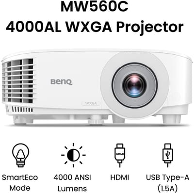 BenQ Beamer MW560C - Projector - 4000 ANSI lumen - DLP WXGA 1280x800 - Voor kantoor of thuis - SmartEco energiebesparing - 3D Projecties - 30-bit kleurdiepte - Wit
