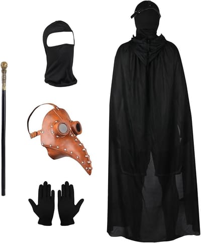 Halloween Cosplay Kostuum Set met Plague Doctor Masker, Lange Neus Beak Masker, Zwarte Handschoenen en Kapmantel voor Feest en Verkleedpartijen