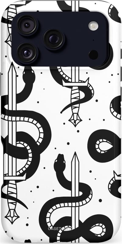 Casetastic hoesje geschikt voor Apple iPhone 17 Pro Max - MagSafe - Dubbellaagse bescherming - Sluipzwaard - Fashion Case - Wit Zilver Zwart