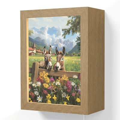 Wandlamp 15x20 cm - Oplaadbaar - Ezels - Bloemen - Zomers - Wandlampen binnen woonkamer - Slaapkamer lamp met kabel - Decoratieve nachtlamp - Vloerlamp snoer