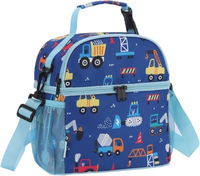 Kinderen Lunch Bag - Geïsoleerde Lunchtas met Dubbele Compartimenten voor School, Peuteropvang en Picknick - Constructievoertuigen