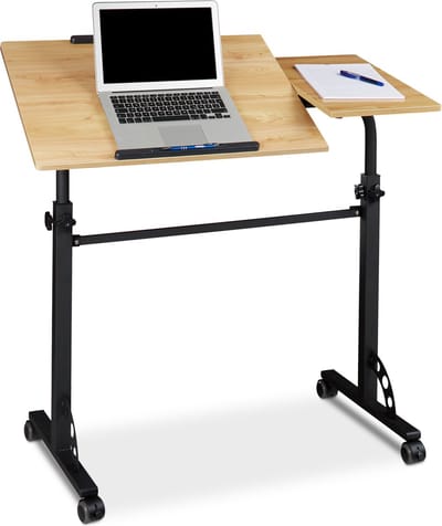 laptoptafel op wielen - verstelbaar - 110 x 100 x 50 cm - laptopstandaard - natuur