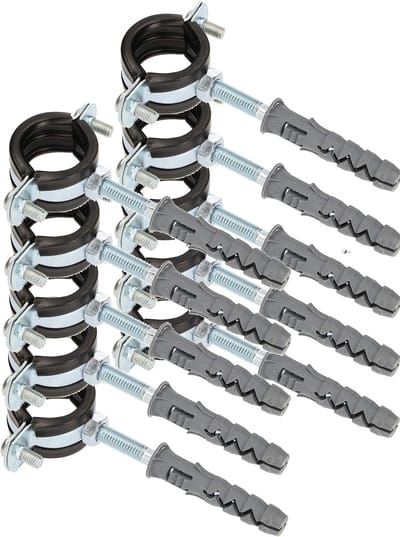 KOTARBAU® 10 Stuks Pijpbeugelset, Trillingsdempende Buisklem, 3/4", Gegalvaniseerd Staal, Pijpbeugel met Rubberen, Installatiebeugel, met Plug, Buisbeugel, Zwart Zilwer