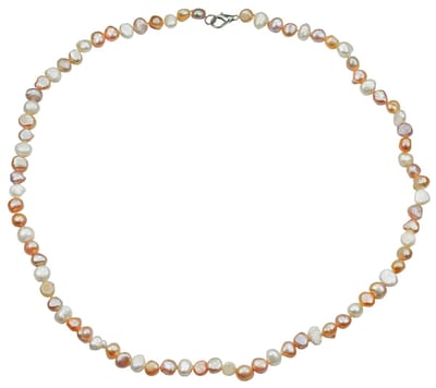 Zoetwater parel ketting Pearl Soft Colors Small - echte parels - handgeknoopt - sterling zilver (925) - wit, roze en zalm kleur - 43 cm + 5 cm verlengketting - luxe sieraden zakje - parelketting dames