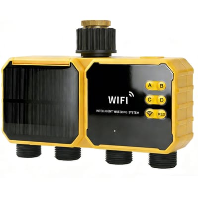 Slimme Zonnesensor Irrigatiecontroller met WiFi Timer, Automatisch Besproeiingssysteem voor Tuin en Gazon met Regensensor en 4 Automatische Besproeiingszones.