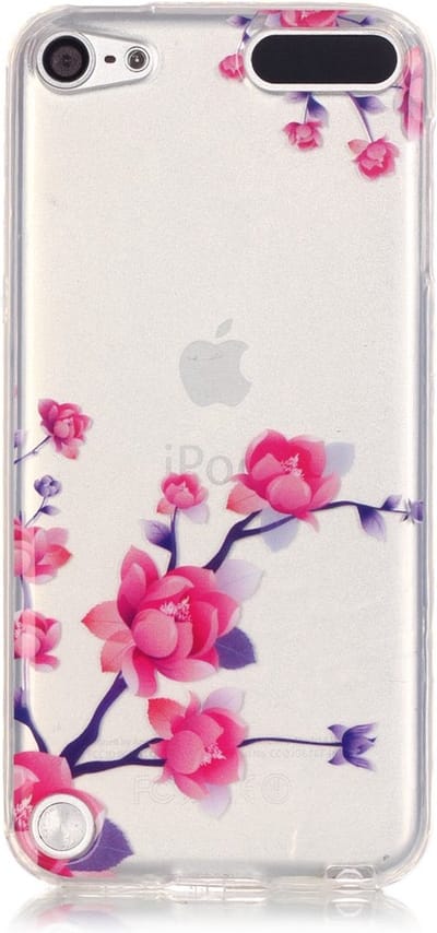 Peachy Doorzichtig bloemen hoesje geschikt voor iPod Touch 5 6 7 case takken paars roze