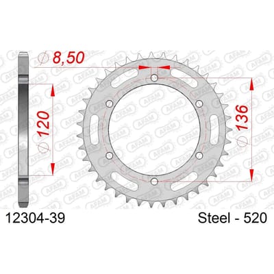 Stalen tandwiel Afam 520 39 dents
