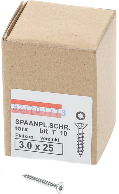 Hoenderdaal Spaanplaatschroef verzinkt platverzonken kop TX10 voldraad 3.0X25 (per 200 stuks)