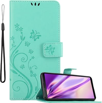 Cadorabo Hoesje geschikt voor Sony Xperia 10 III in BLOEMEN TURKOOIS - Beschermhoes in bloemmotief met magnetische sluiting, standfunctie en kaartsleuven Book Case Cover Etui