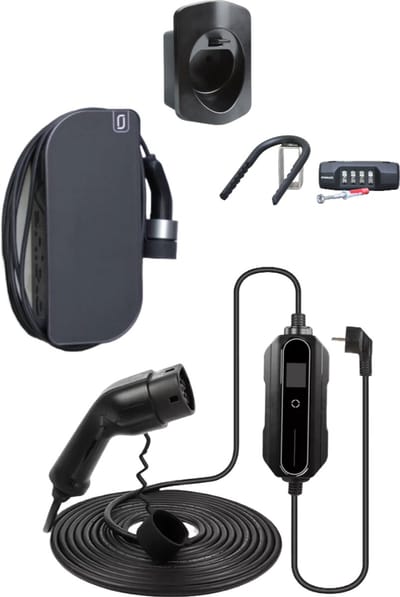 EVShield Voordeelbundel – Compleet Laadsysteem voor Elektrische Auto’s: EVShield (Black Matte), BlackCharge 2.0 Laadkabel (5m), Zwarte Muurbeugel & Lock-Pack