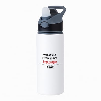 Hacebo® - omdat jij mijn lieve bonusvader bent waterfles met rietje zwart - Vader - de liefste bonusvader - vader cadeautjes - vaderdag - verjaardag - geschenk - kado - water fles - 650ML