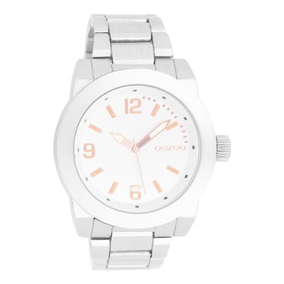 OOZOO Timepieces - Zilverkleurige horloge met zilverkleurige roestvrijstalen armband - C7521
