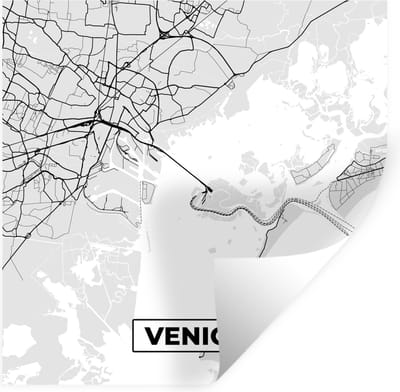 Muurstickers - Sticker Folie - Venetië - Stadskaart - Plattegrond - Zwart Wit - Kaart - 100x100 cm - Plakfolie - Muurstickers Kinderkamer - Zelfklevend Behang XXL - Zelfklevend behangpapier - Stickerfolie
