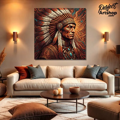 APACHE CHIEF - Wanddecoratie 60x80 cm - Aluminium - Luxe Kunst aan de Muur