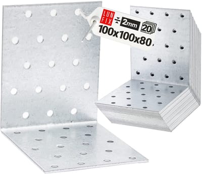 LUN FIX - Hoekverbinder + Gatplatenhoek 100x100x80x2 - 20 Stuk - Kleine Montagehoek - Houtverbinder - Corrosiebescherming - Gathoek