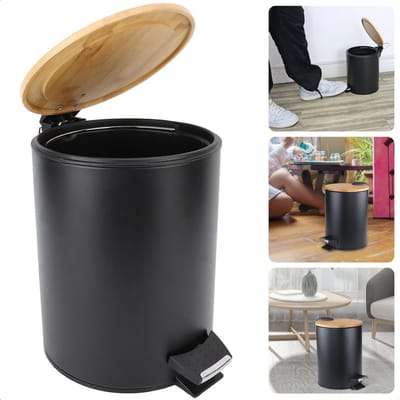 Luxe Prullenbak - Pedaalemmer - Afvalbak - 3 Liter - Bamboe Deksel - Mat Zwart - Inclusief EBOOK