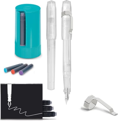 Kaweco - Vulpen met Clip -  Perkeo All Clear - Doorzichtig - Medium - Turkoise Twister - Doosje vullingen
