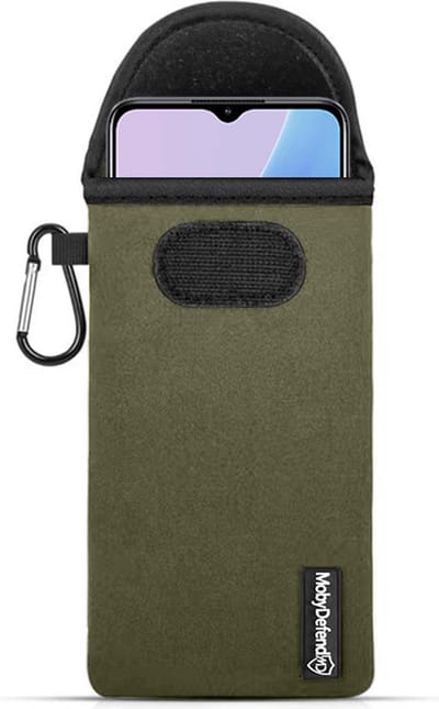MobyDefend Hoesje - Geschikt voor Oppo A78 (5G) - Neopreen Pouch Met Karabijnhaak - Insteek - Riemlus - Groen