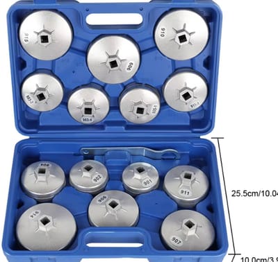 Cherrys Finds - 15 Delig Oliefilter Doppenset – Professionele Gereedschapset voor Benzine en Dieselvoertuigen - Zilver