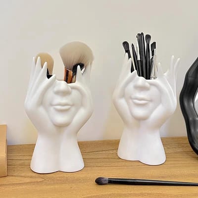 KZQ Abstracte Makeup Kwasten Houder 2 Stuks Voor Oogschaduw Wenkbrauwkwast En Potlood Opbergoplossing Voor Kaptafel Organizer