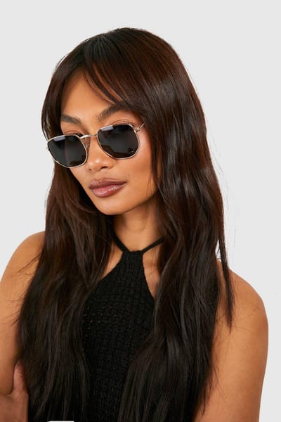 boohoo Dames Getinte metalen montuur ronde zonnebril | Gold