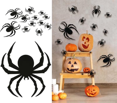 Fiestas Guirca - PVC silhouette spinnen - 12 stuks - Halloween - Halloween Decoratie - Halloween Versiering