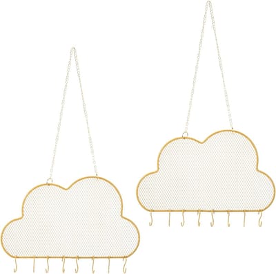 SnelShoppen - Earring Holder Organizer Wand, Sieradenhouder met 16 Haken voor Oorbellen en Kettingen, Wanddecoratie in Wolkenvorm, Goudkleurig Metaal,