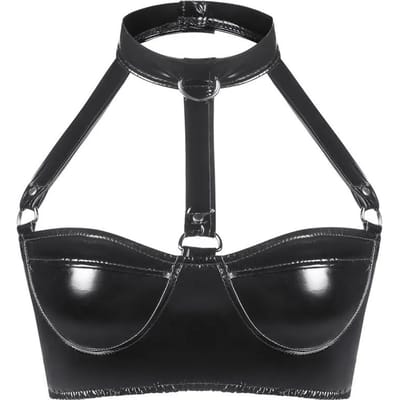 S-3XL Glanzende Kunstleer PU Crop Tops Halter Bustier Top Panty Sexy Clubkleding Cropped Camisole Pole Dance Bikini Croptop Tanktop M gray