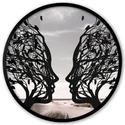 Poster in lijst Rond - Fotolijst 40x40 cm - Posters - Bomen - Gezicht - Bladeren - Moderne kunst - Ronde posterlijst zwart - Decoratie - Wanddecoratie woonkamer - Muurdecoratie slaapkamer